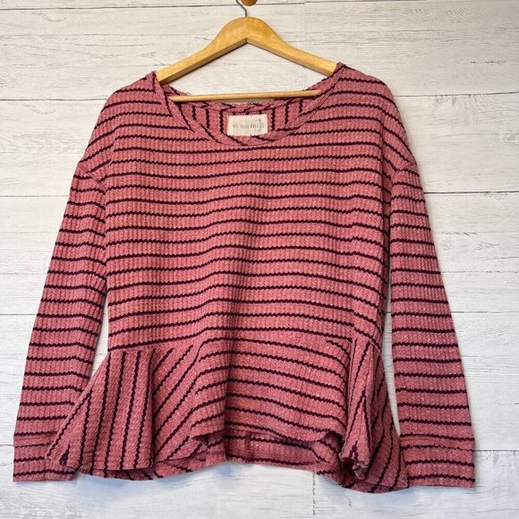 We the Free Top Womens Size S/P Pink Auntie Em Waffle Knit Peplum Cotton Blend - Picture 4 of 13